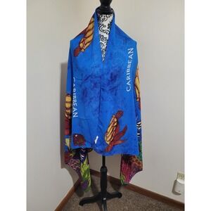 Rima Caribbean Sea Turtle Tropical Fish Blue Sarong Beach Wrap Cover Up Shawl